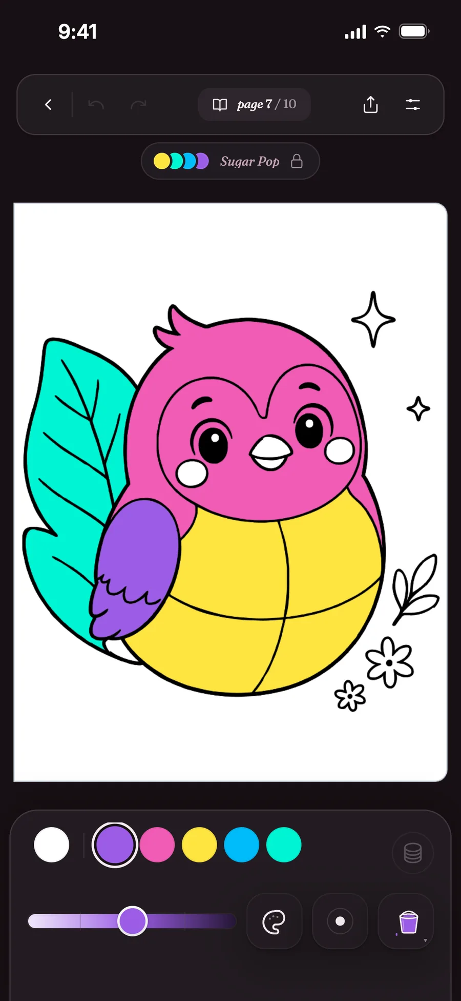 Color palette and tools in Pintej coloring mode