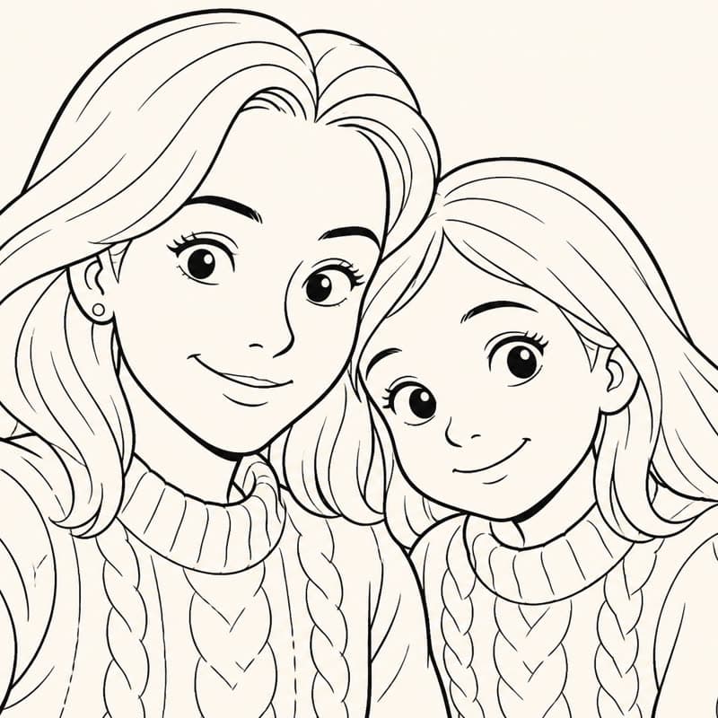 Coloring page from the same photo in the Comic style