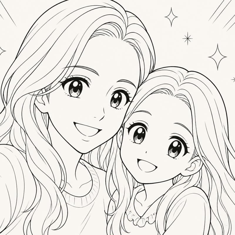 Coloring page from the same photo in the Manga style