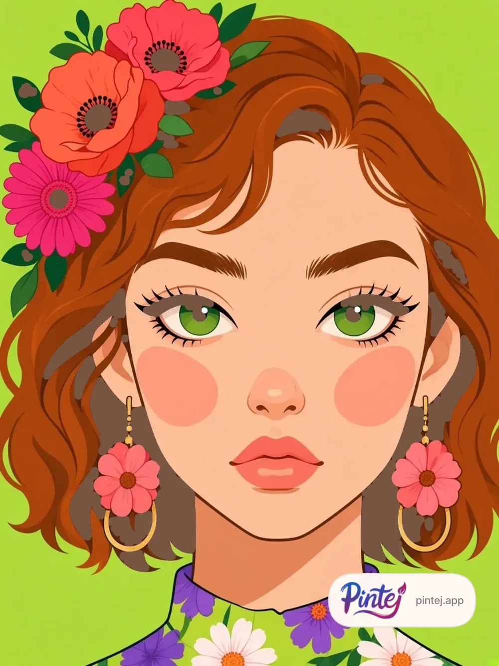 Poppies and auburn bob — In color