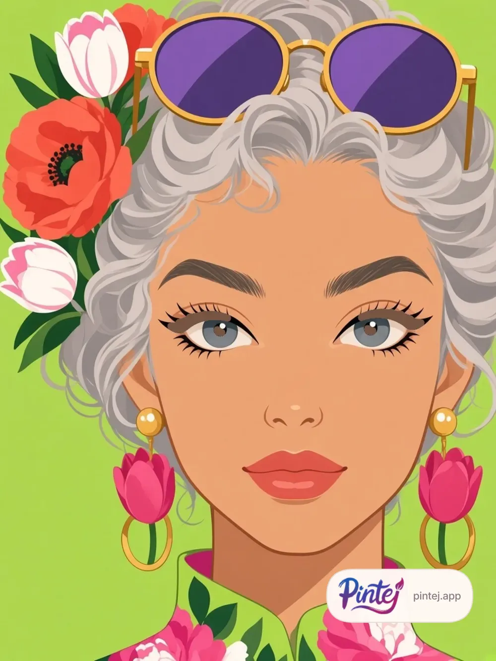Raised sunglasses and tulips — In color