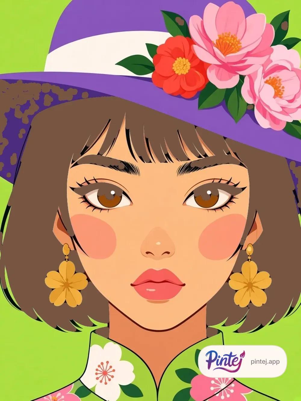Purple hat and magnolias — In color