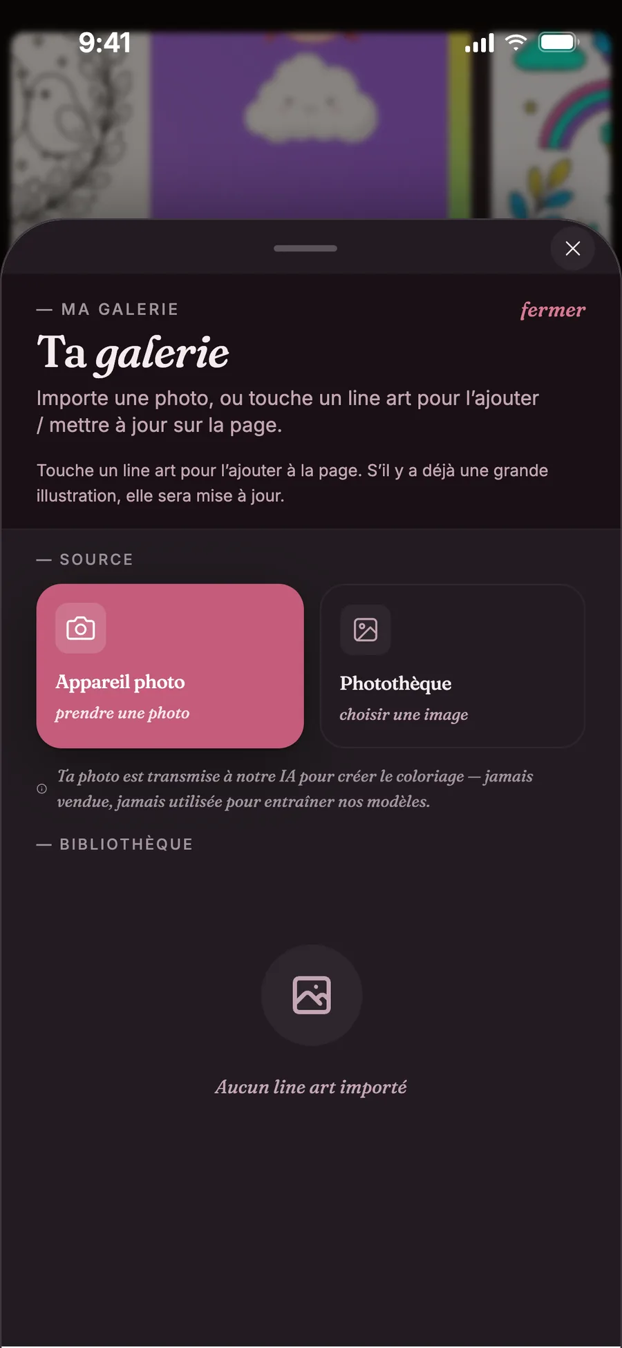 Galerie du Studio : importer une photo pour en faire un coloriage