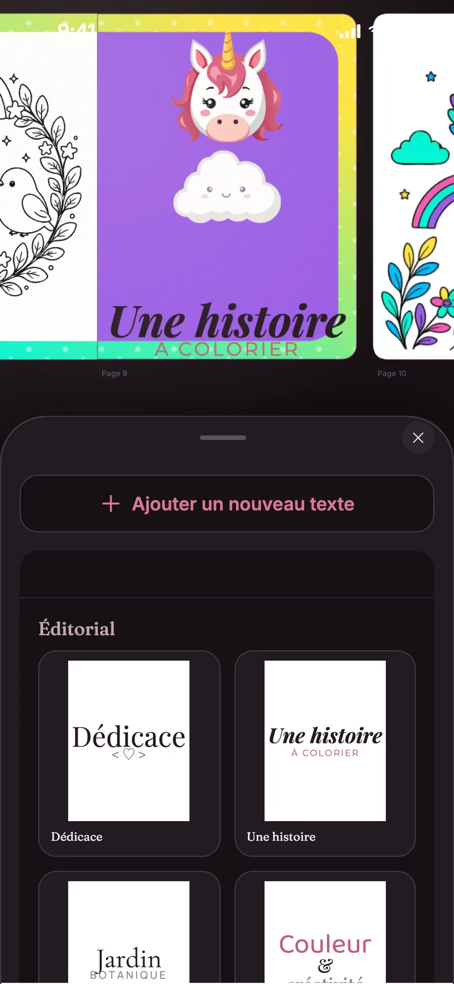 Panneau des presets texte du Studio