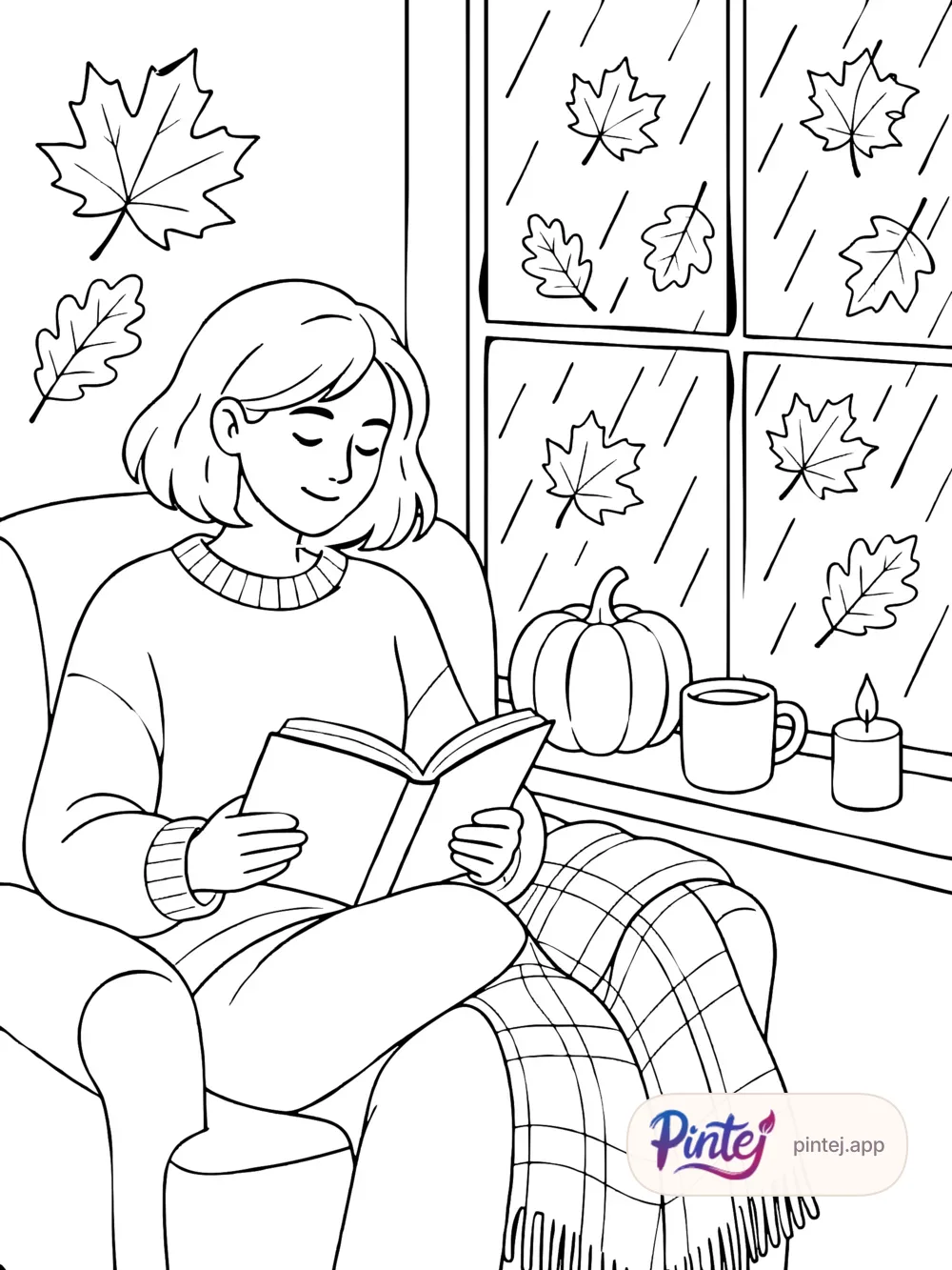 Reading by the window — Line art