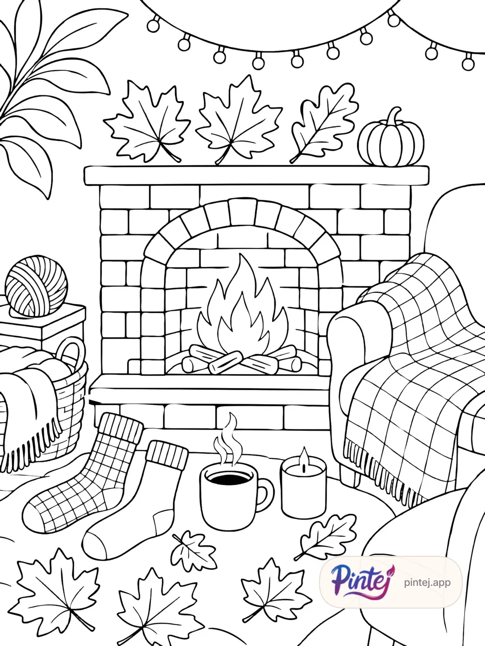 Fireplace and socks — Line art