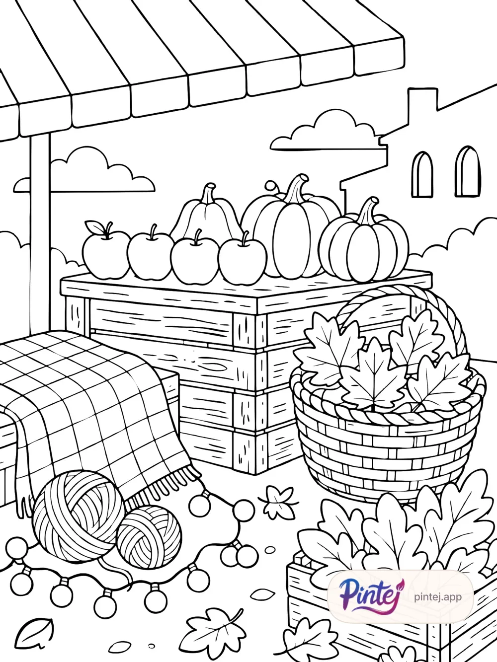 Apple and squash market — Line art