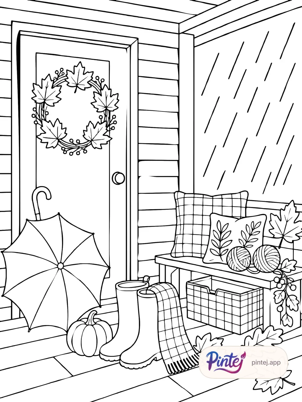 Rainy porch — Line art