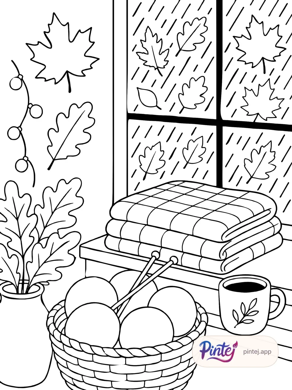 Knitting by the window — Line art