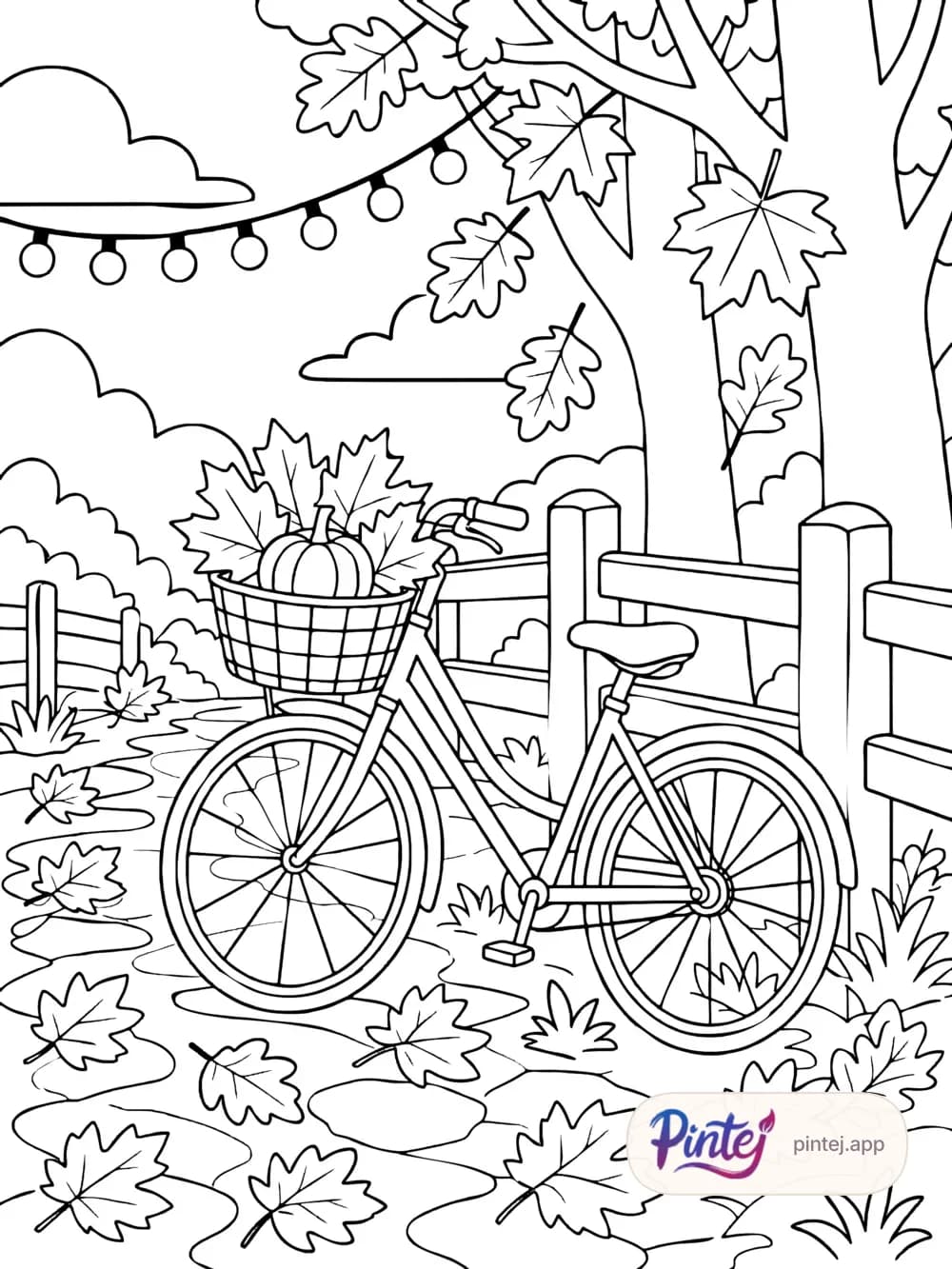 Bicycle and leaves — Line art