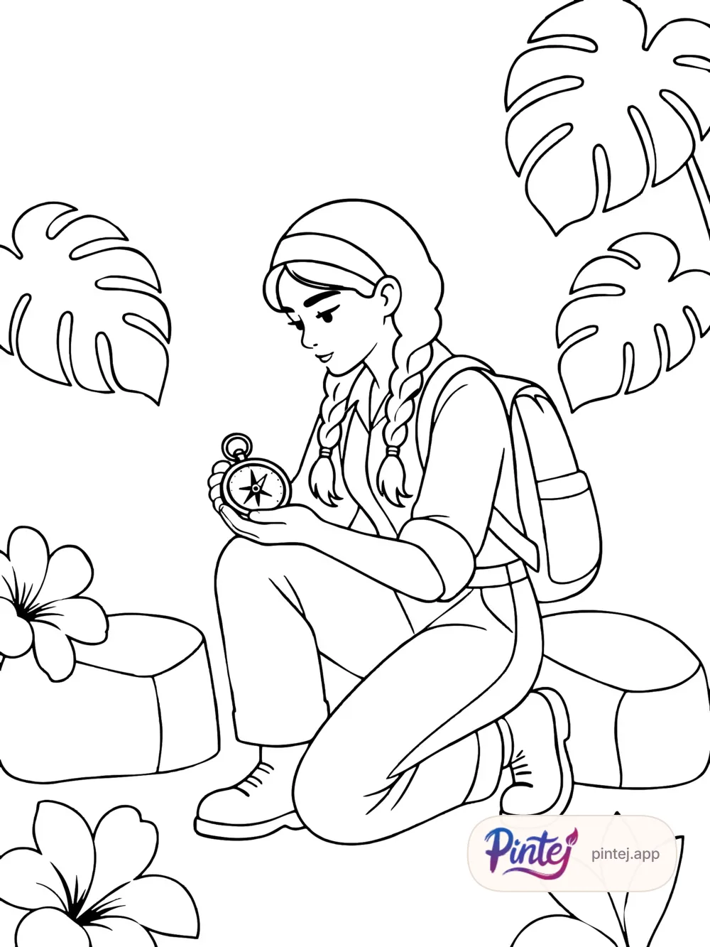 Compass in the ruins — Line art