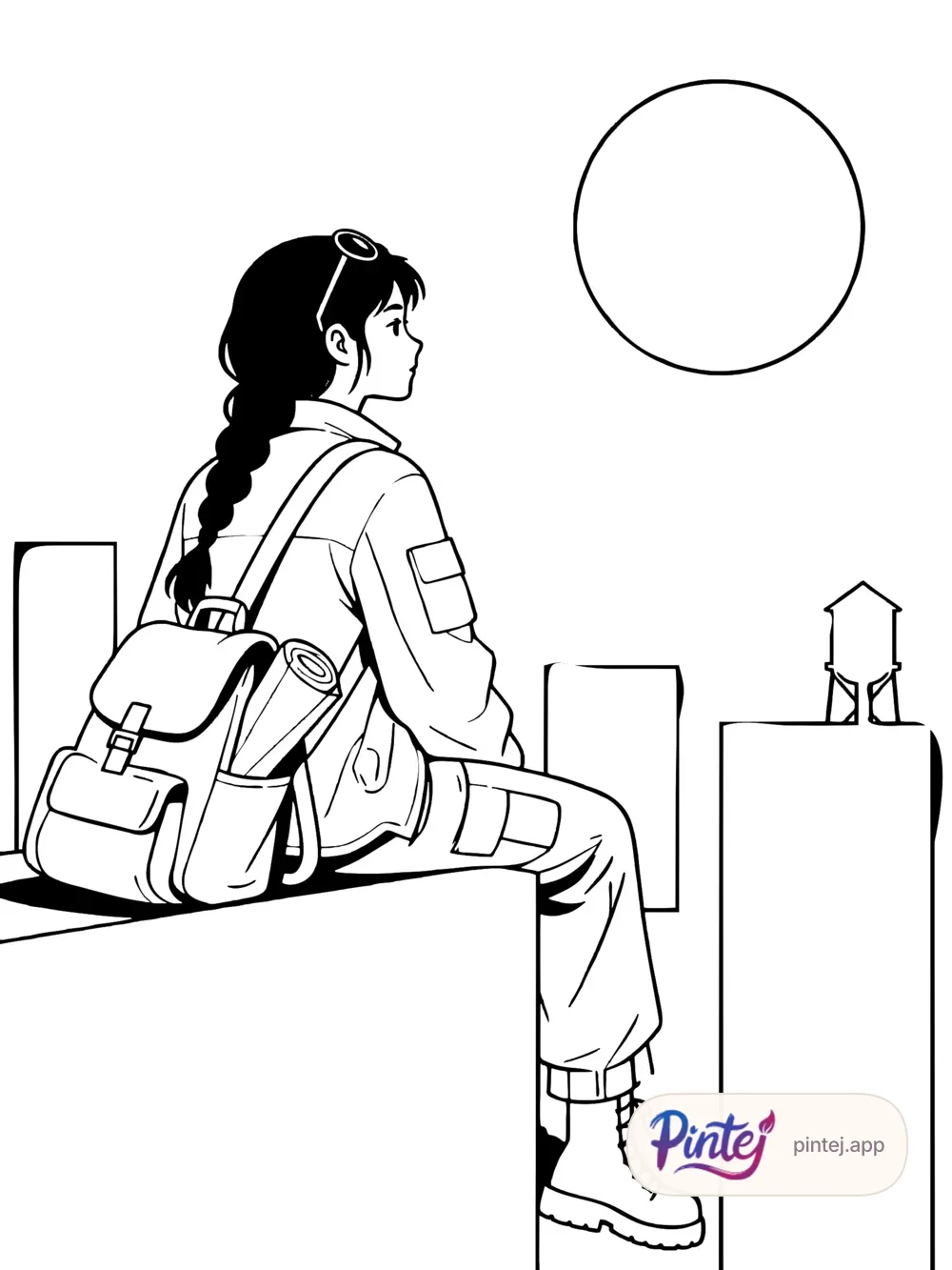 Sunset rooftops — Line art