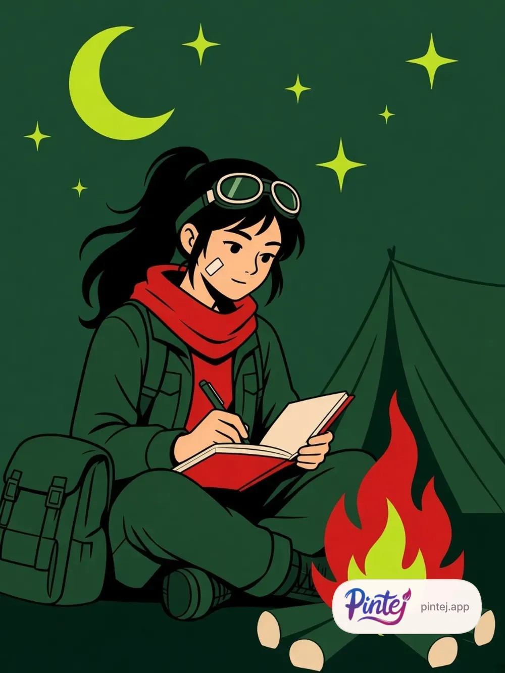 Campfire and notebook