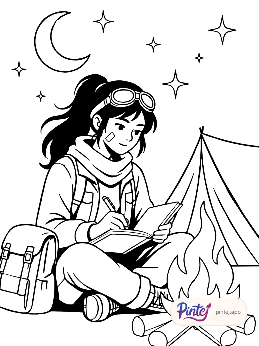 Campfire and notebook — Line art