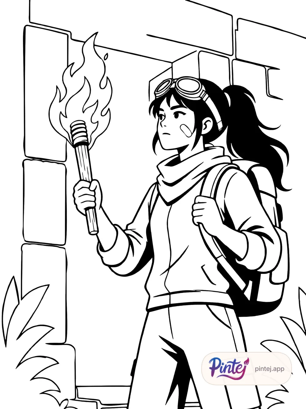 Temple by torchlight — Line art