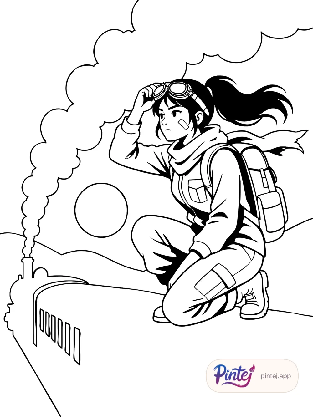 On the train roof — Line art