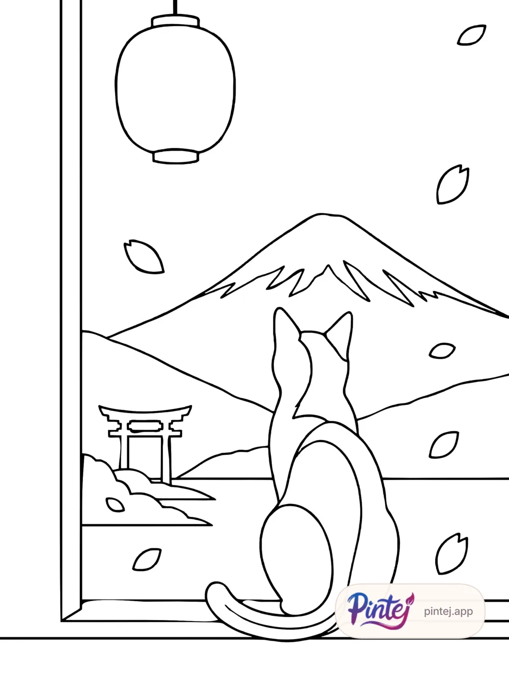 Veranda and snowy mountain — Line art