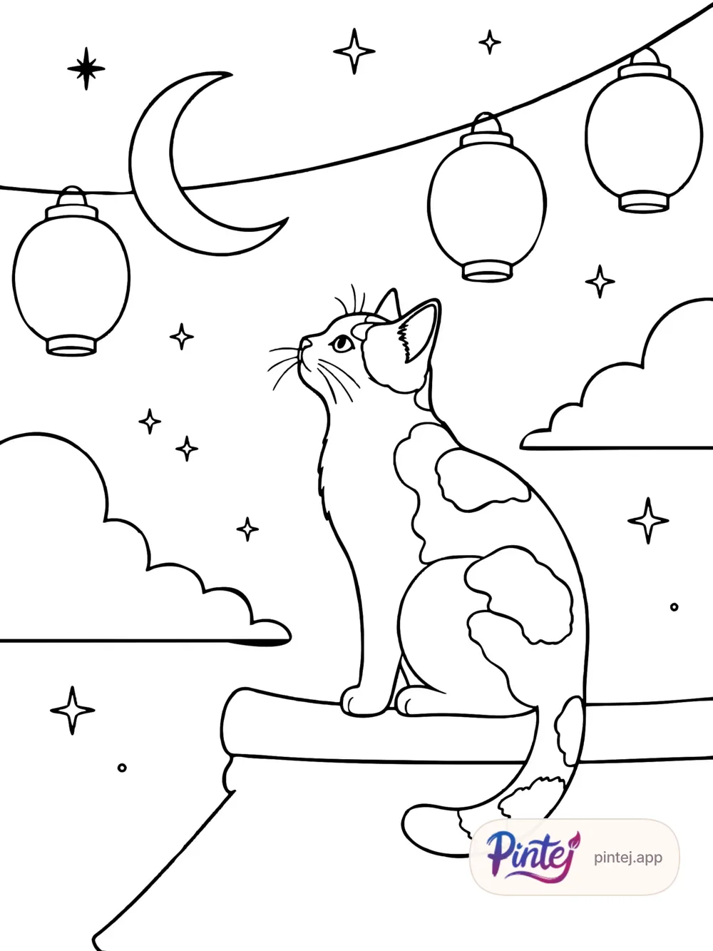 Lanterns and moon — Line art