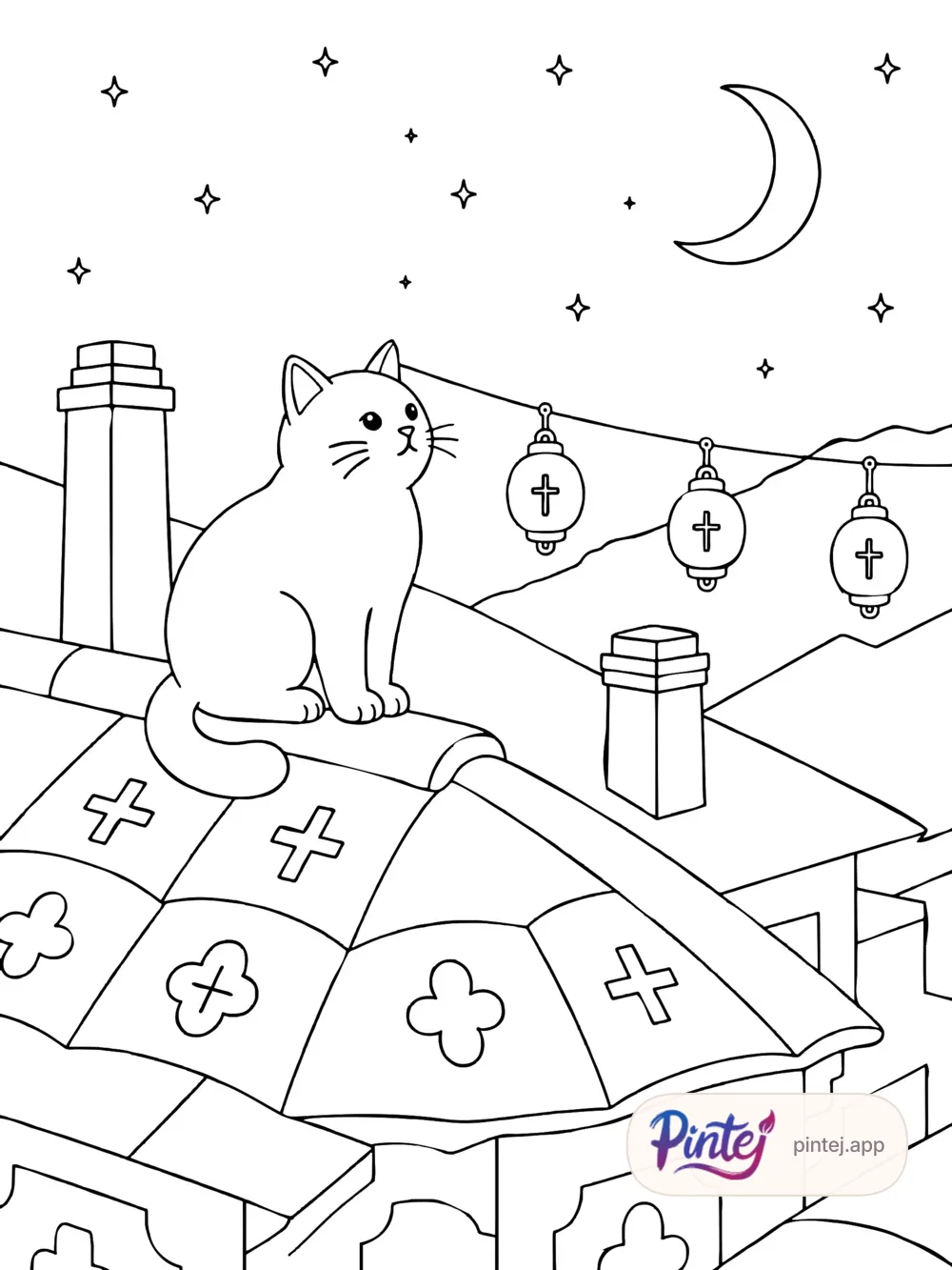 Alfama rooftops — Line art