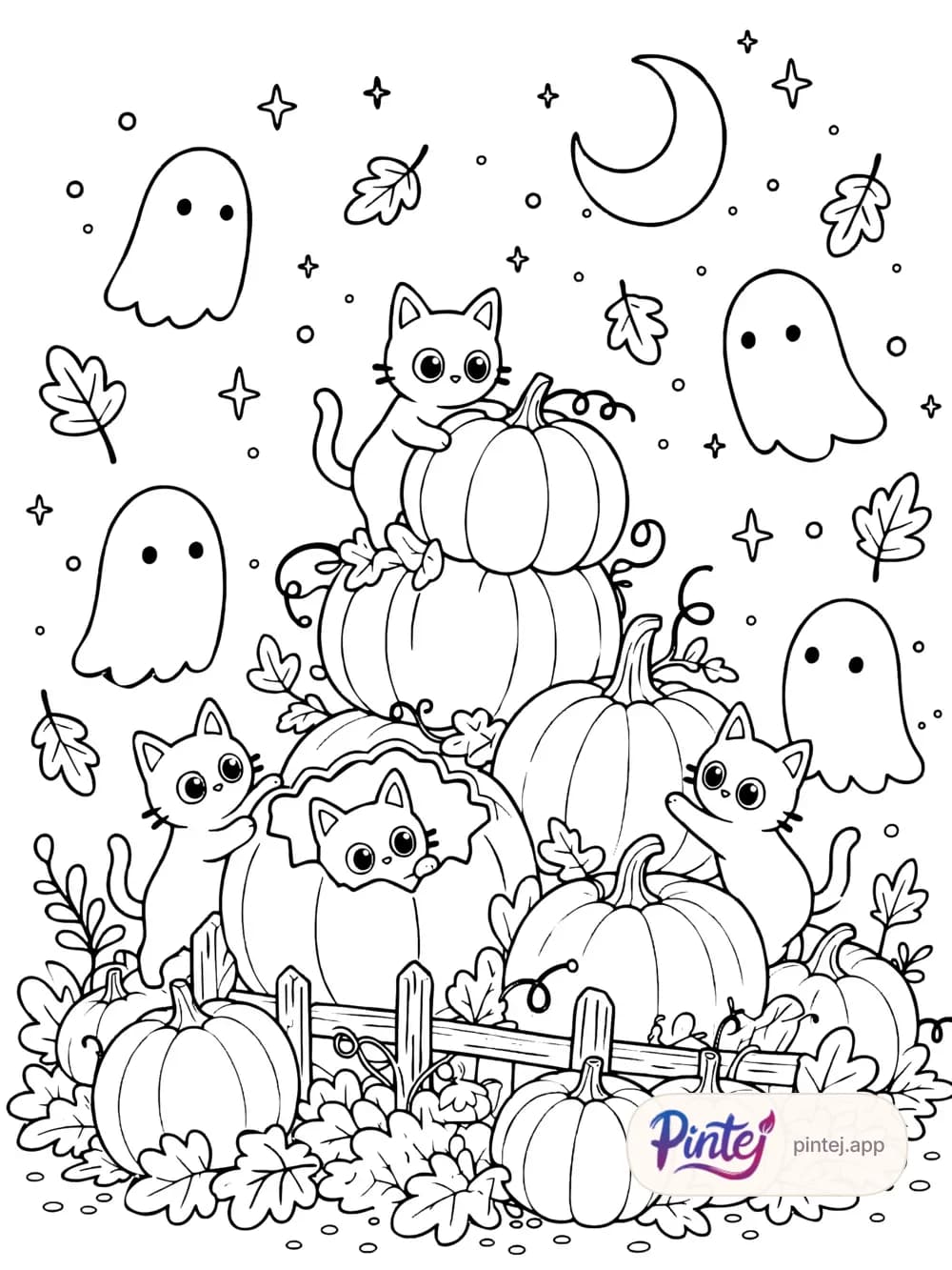 Cats in the pumpkin patch — Line art