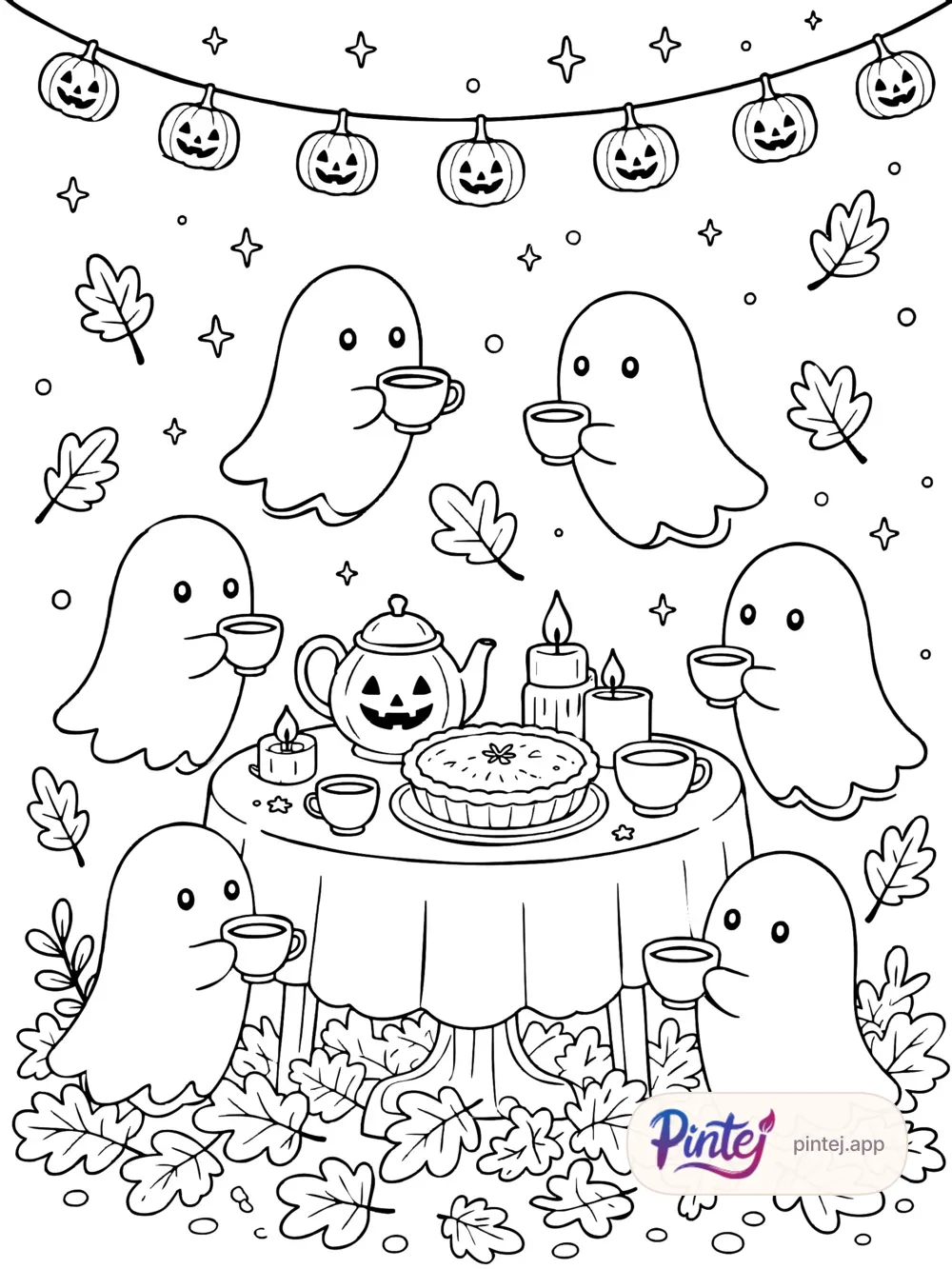 Ghosts’ tea party — Line art