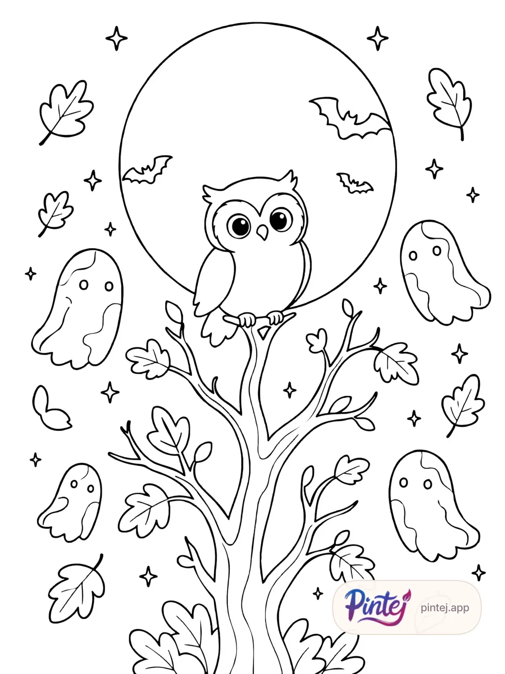 Owl under the moon — Line art