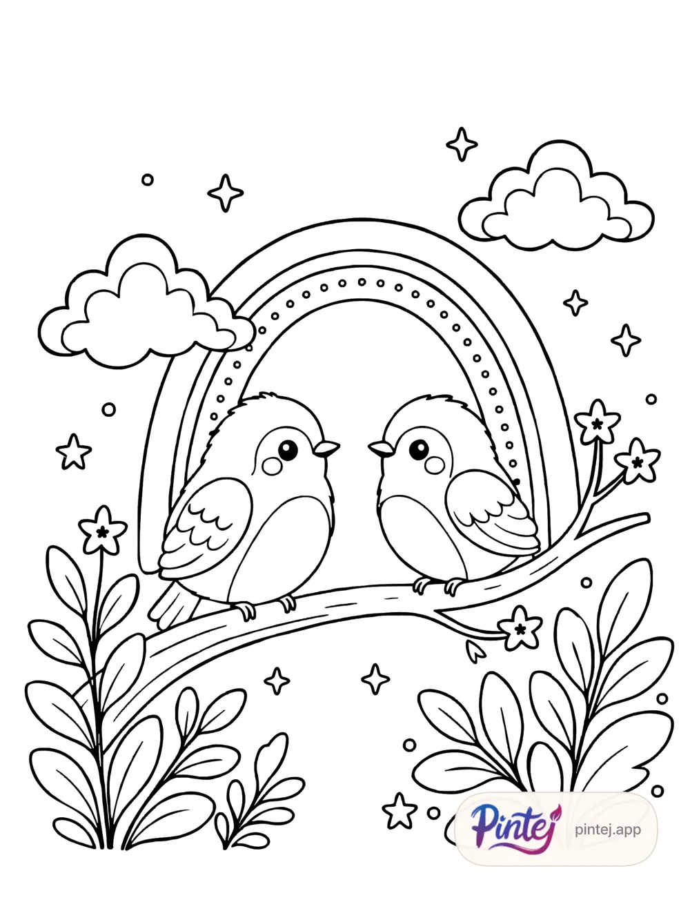 Duo on a branch — Line art