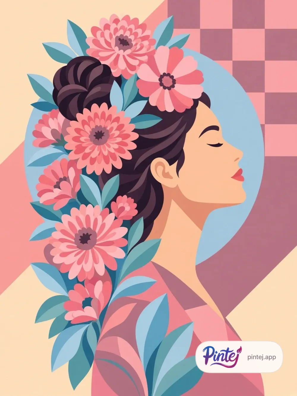 Profile with chrysanthemums
