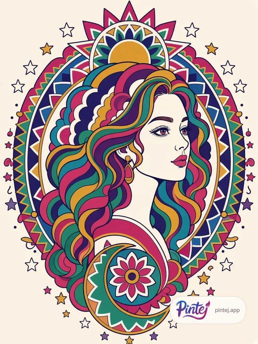 Profile with sun and moon — In color