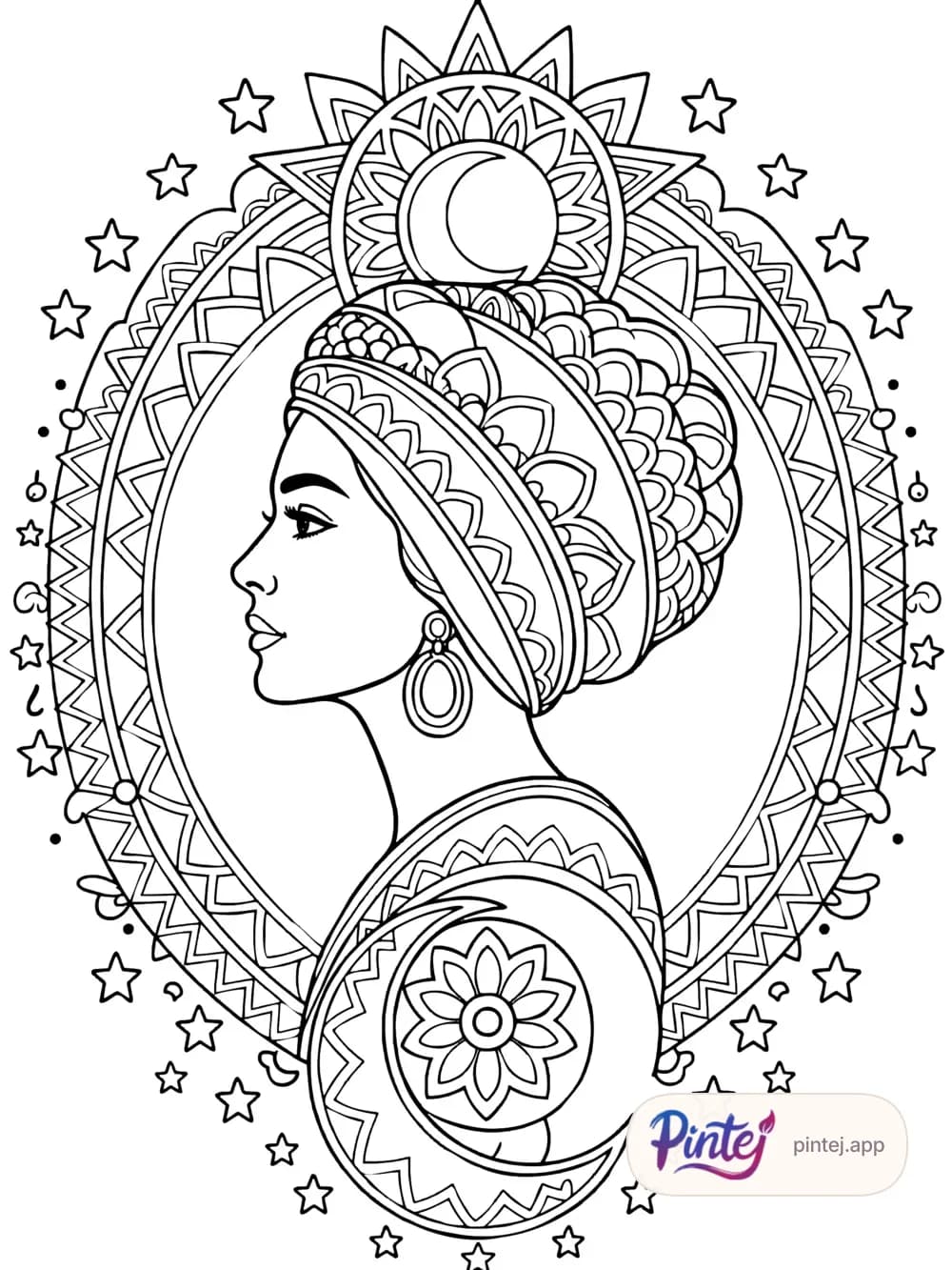 Turban and moon — Line art